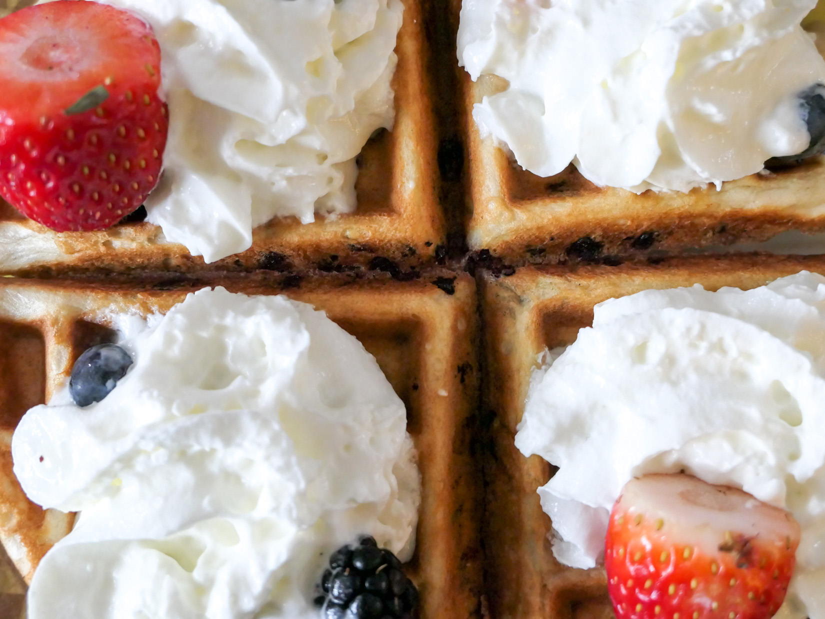 Waffle with Whipped Cream and Strawberries